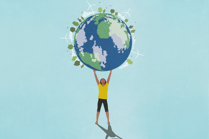 Illustration of a person lifting up the world in their hands