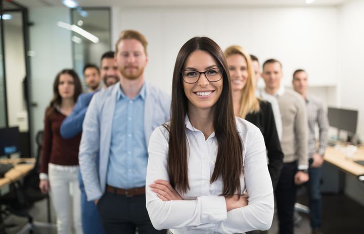 woman leading others