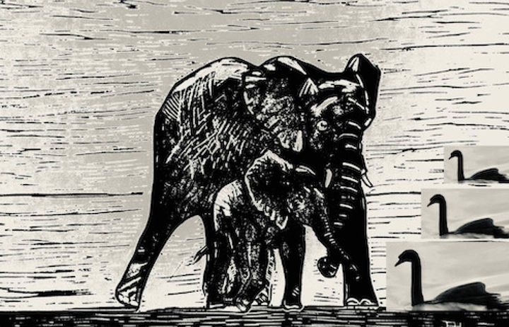 line drawing of a black elephant