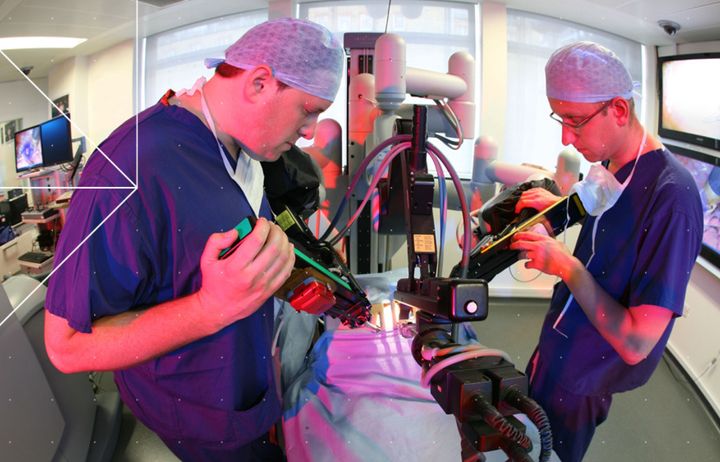 Men in a simulated operating theatre