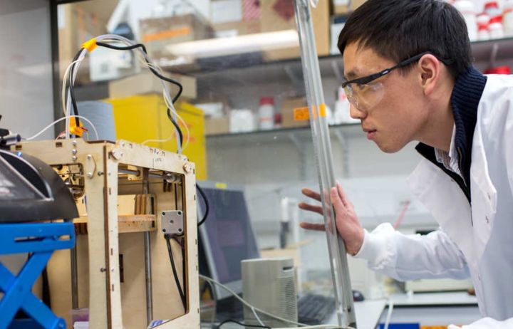 A researcher working in a lab