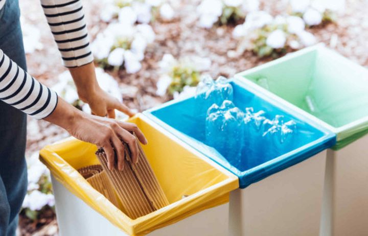 Different coloured recycling bins