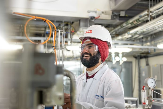 A male student in a science lab