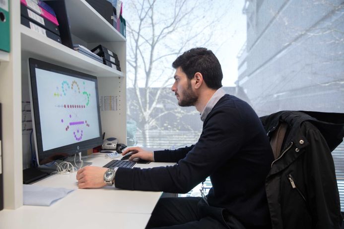 A person working with research data on a computer