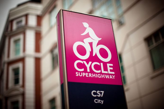 Shot of a London Cycle Superhighway sign