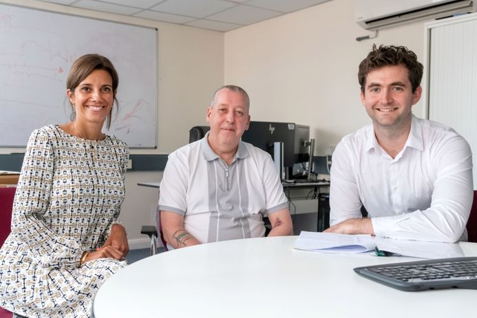A picture of Dr Rasha Al Lamee, Dr Michael Foley and their patient Tony O'Donoghue AHSC