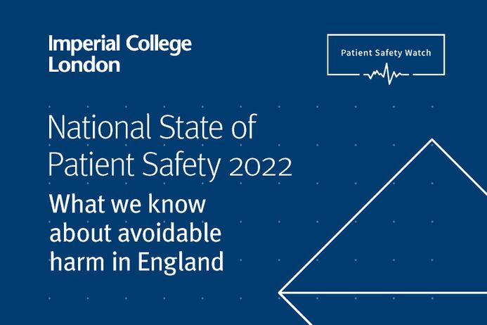 An image of the blue report cover with Imperial College London logo: National State of Patient Safety 2022: What we know about avoidable harm in England