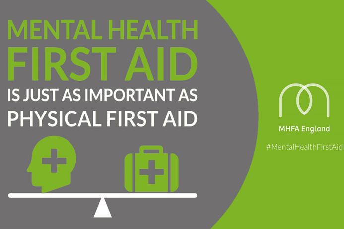 A banner saying Mental Health First Aid is just as important as physical first aid