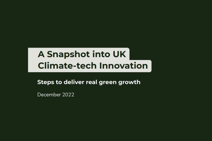 A Snapshot into UK Climate-tech Innovation (front cover of the December 2022 report)