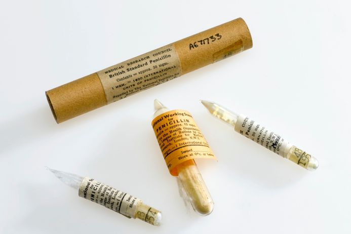 Three tubes of penicillin powder, two of International Standard