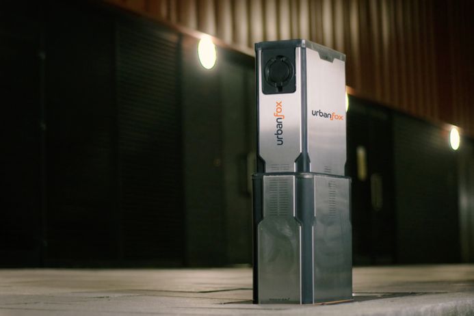 Undaunted - Climate Solutions Up-Close blog series - Urban Electric - Urban Fox EV charger at night