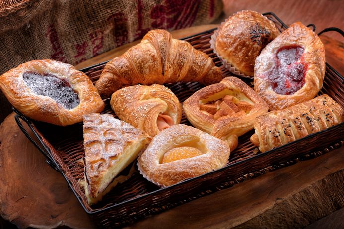 selection of Danish pastries in a serving basket