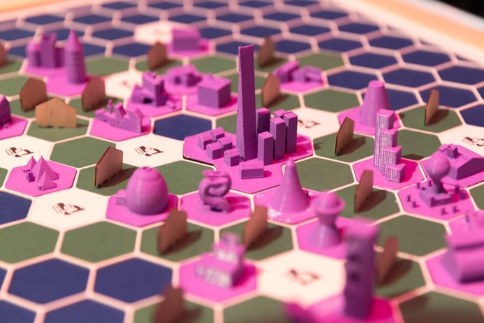 close up 3D printing pieces on gameboard
