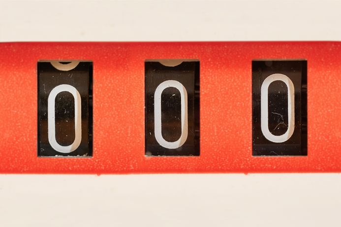 three zeros displayed on red meter