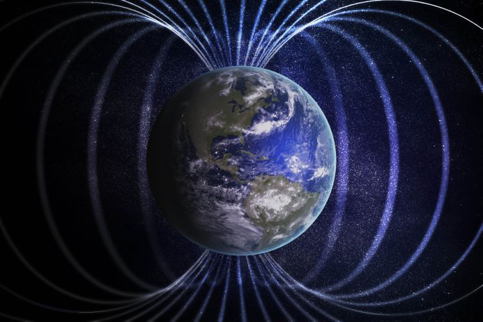 Magnetosphere or magnetic field around Earth. 3D rendered illustration.