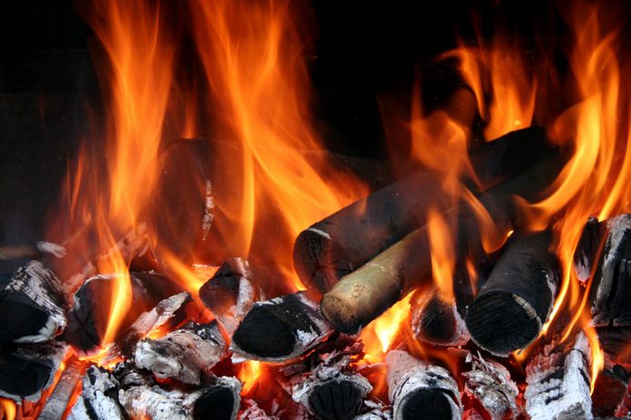 Wood logs burning on a fire