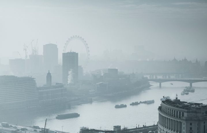 Grey polluted image of London