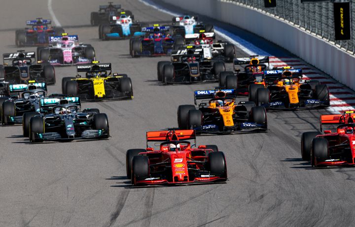 Formula 1 cars in a race