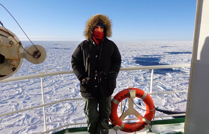 Professor Gabriele Messori on a boat in the Antarctic