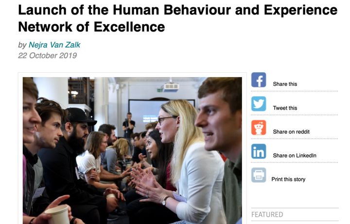 Image of news item on launch of the human behaviour and experience network of excellence