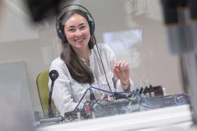 woman in recording studio