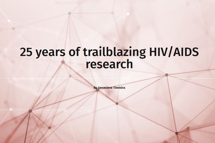 An image of the 25 years of HIV AIDS research story logo