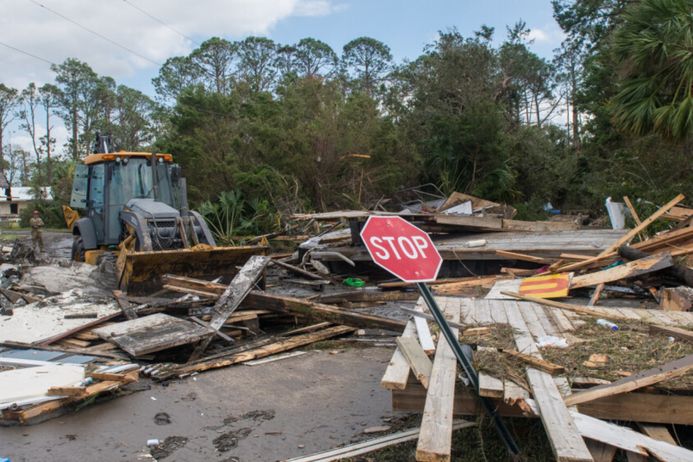 Debris blocks a road in Keaton Beach, Florida