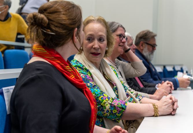 Researcher speaking to group