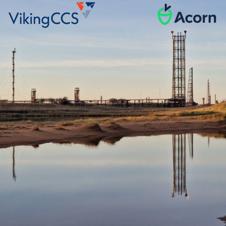 St Fergus Gas Terminal with the Acorn and Viking project logos superimposed