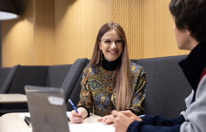 A student sat at a desk.