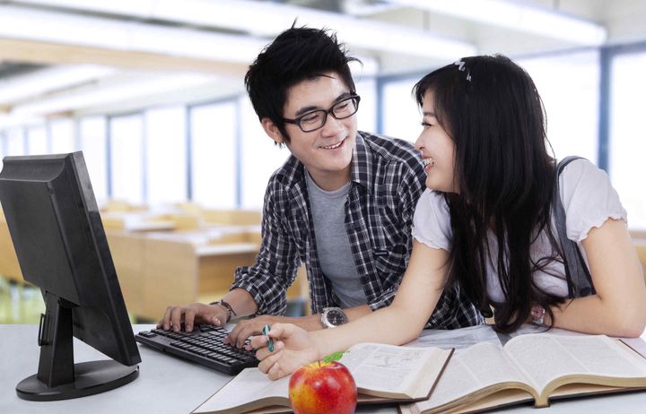 Students using a computer