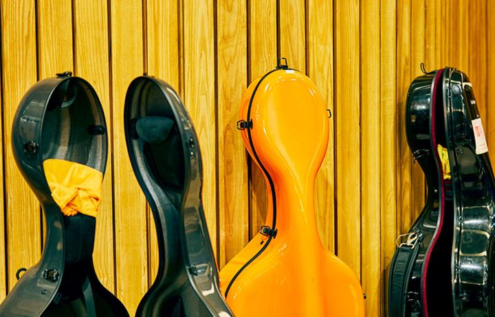 Empty cello cases during a rehearsal for the Imperial College Symphony Orchestra