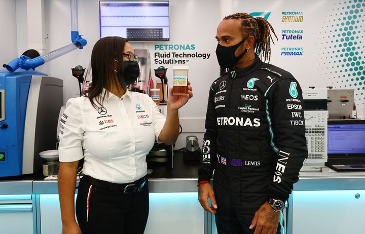 Stephanie Travers with F1 driver Lewis Hamilton