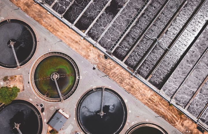 An overheard shot of a water treatment plant