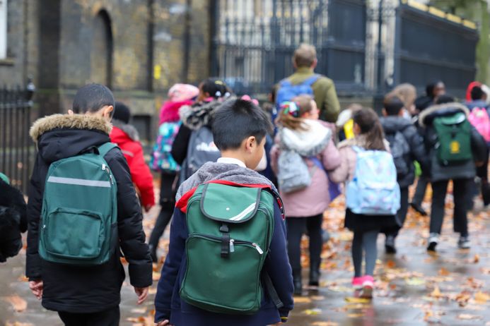 A picture of school children walking