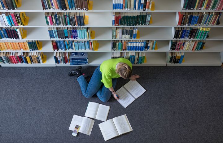 A student studying in the library.