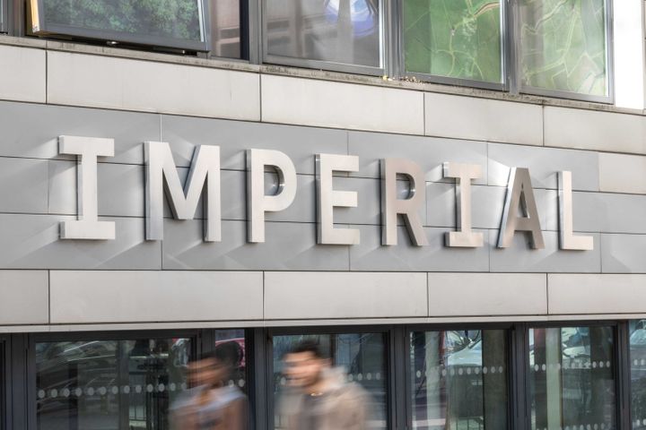 The new branding, brand imperial logo signage at the main entrance of the campus on exhibition road.