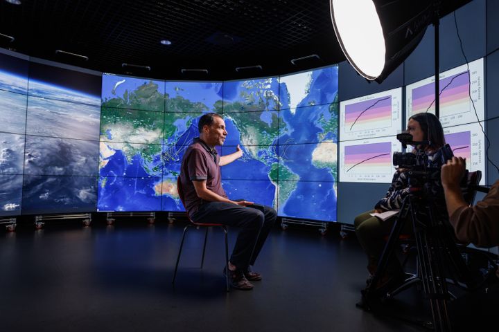 Imperial Professor filming in the Data Observatory Facility