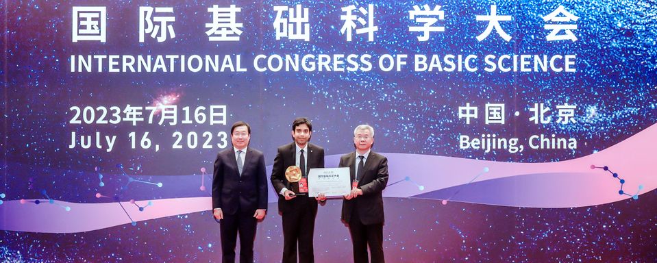 Presentation of Ayush Bhandari's award in Beijing