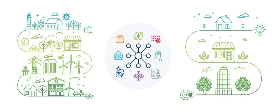 Graphic showing different icons representing the co-benefits of climate action, such as warm homes, clean air, jobs, health