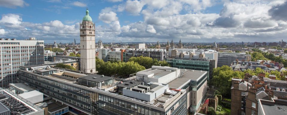 A view of South Kensington campus from above, with the Queen's Tower visible in the foreground