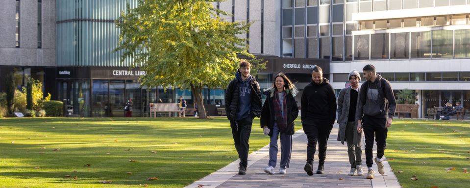 group of students outside library