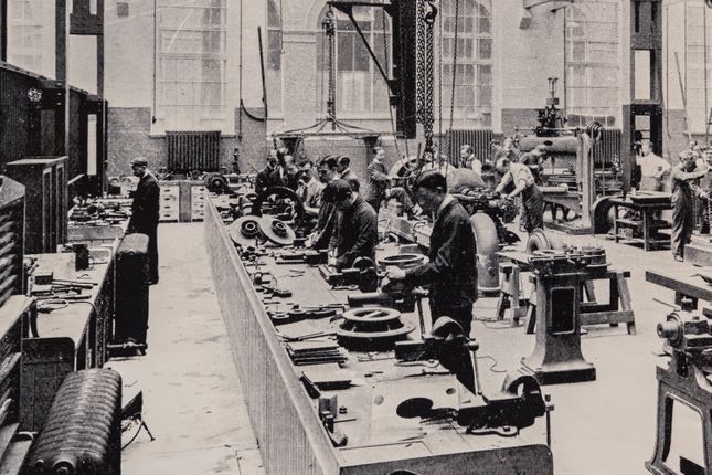 Students in the historical Mech Eng fitting shop