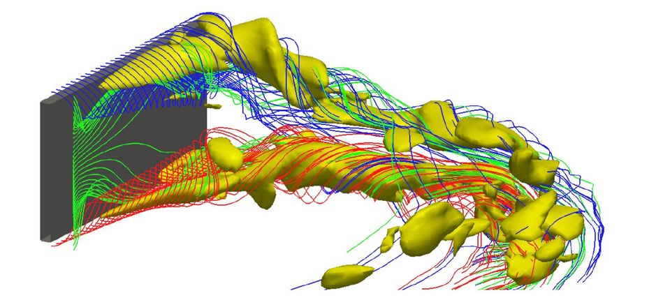 Tangential vorticity superimposed with streamlines