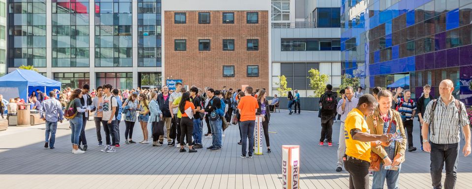 Group of students gathered on South Kensington Campus