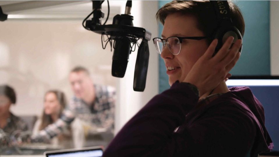 A student in the Radio Studio