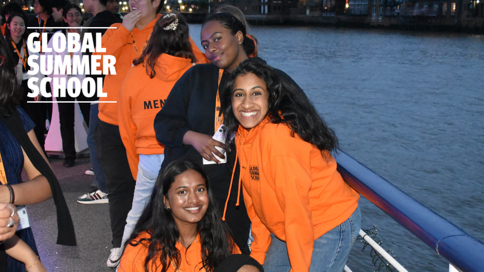 Students pose on boat tour