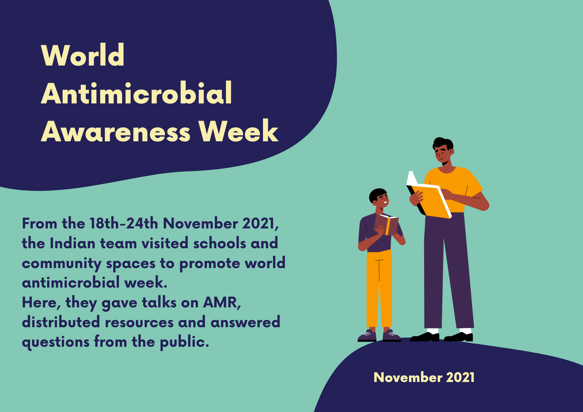 A colourful news graphic about World Antimicrobial Awareness week. The text reads as follows: 