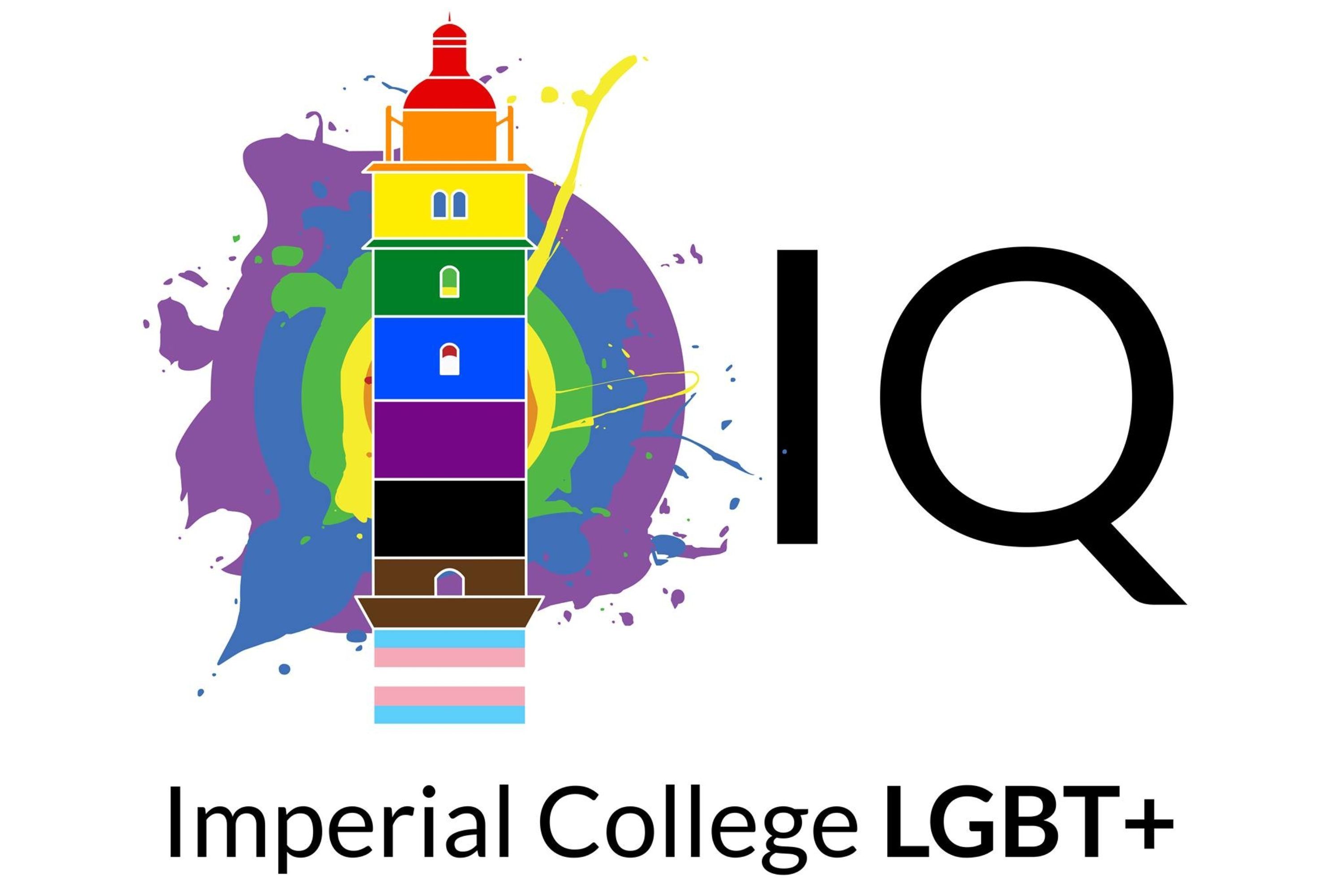 Rainbow colour Queen's Tower with text reading IQ Imperial College LGBT+