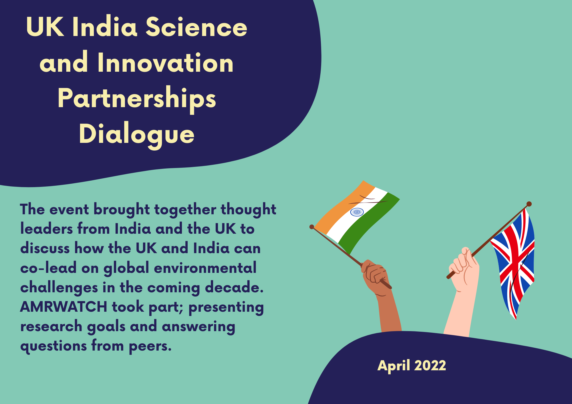 A colourful news graphic about the UK India Science and Innovation Partnerships Dialogue. The text reads: 